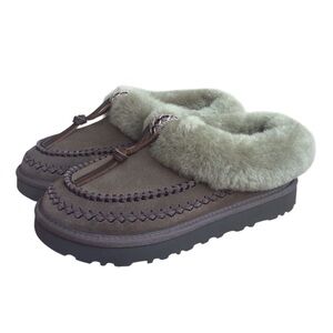 UGG Tasman Alpine Suede Fur Collar Leather Knot Slippers NEW